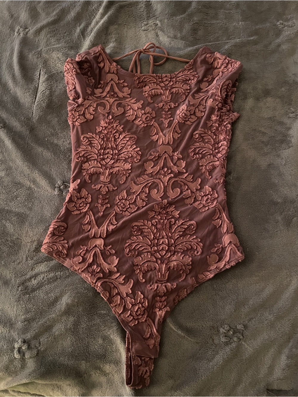 Haute Monde Rose Mauve Embroidered Lace Bodysuit Bandeau